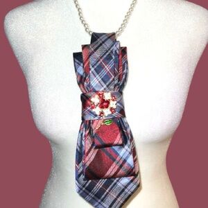 “Dainty Dapper” Elegant Plaid Tie necklace with Brooch